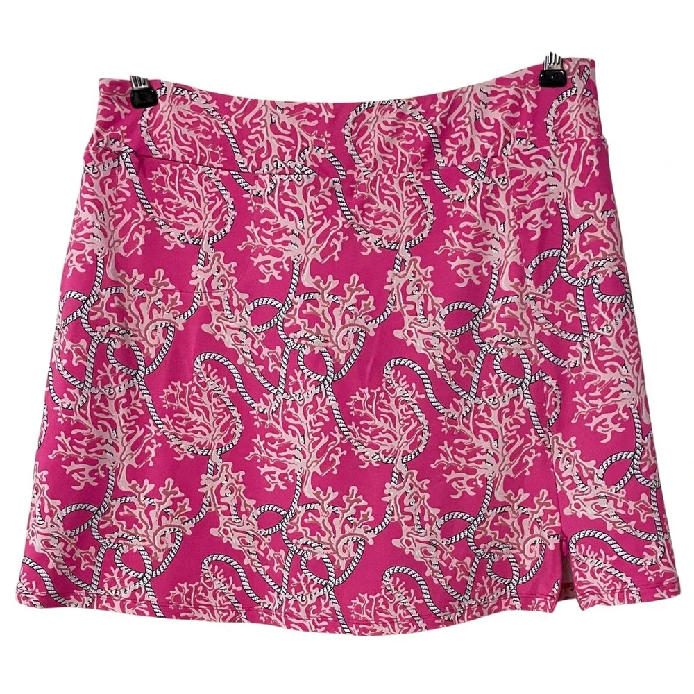 Lulu B Pink Coral Rope Nautical Skort Pickleball Golf Chic Resort Wear UPF 50 M - Picture 1 of 12